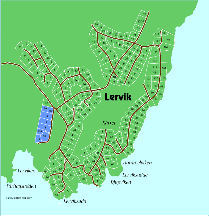 Karta över Hamnvägen i Lervik, Österåker