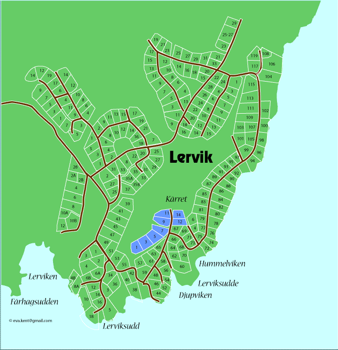 Karta över Mossvägen i Lervik, Österåker